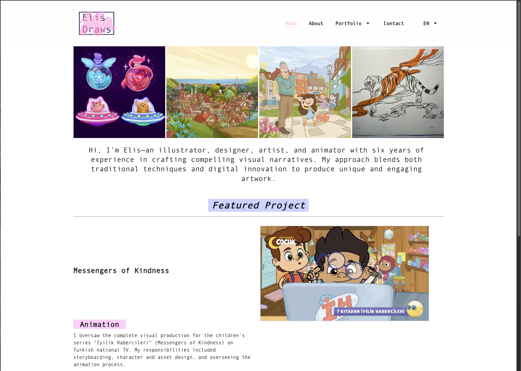 Screenshot of elisdraws.com website